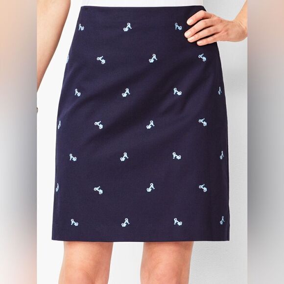 Talbots CANVAS COTTON A-LINE SKIRT EMBROIDERED SCOOTER NWT Blue Size 16 - Picture 1 of 14